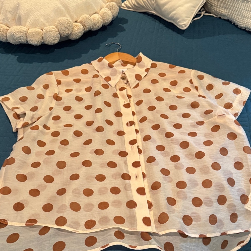 CAbi Spectator Shirt Cream and Brown Polka Dot Blouse